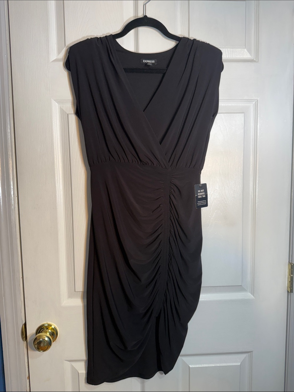 Express Black Ruched V-Neck Midi Dress